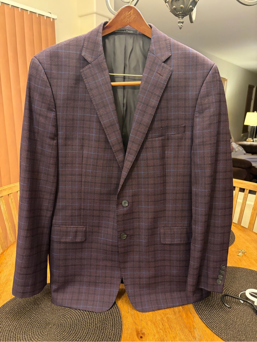 Calvin Klein Plum Plaid Sport Coat with Blue Windowpane